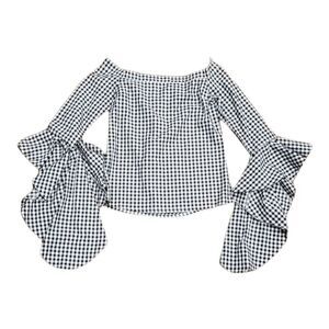 MLM Label Black White Gingham Waterfall Off Shoulder Blouse XS